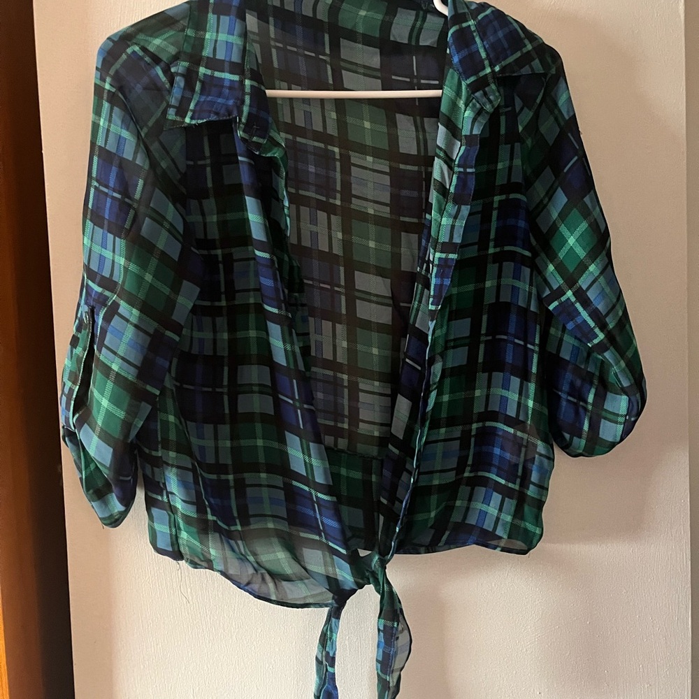 BONGO Green and Blue Plaid Button Down Shirt